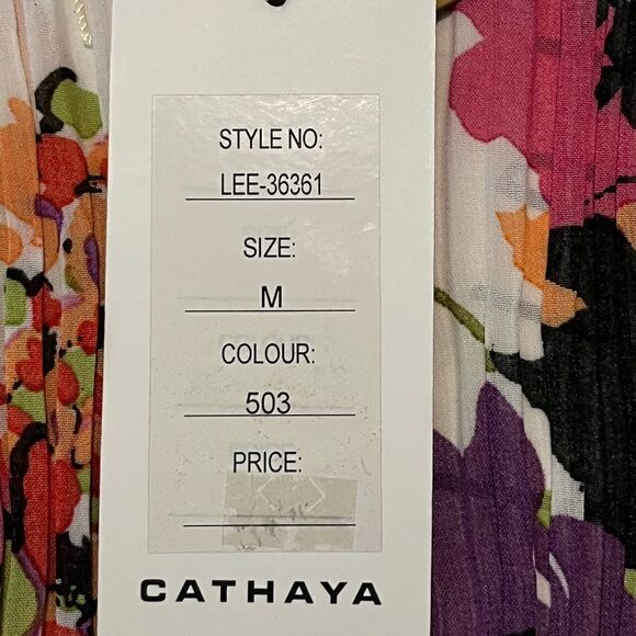 NWT Cathaya's Slimming S/S Blouse w/Colorful Floral Ruffles & Pleated Bodice SzM - Picture 14 of 15